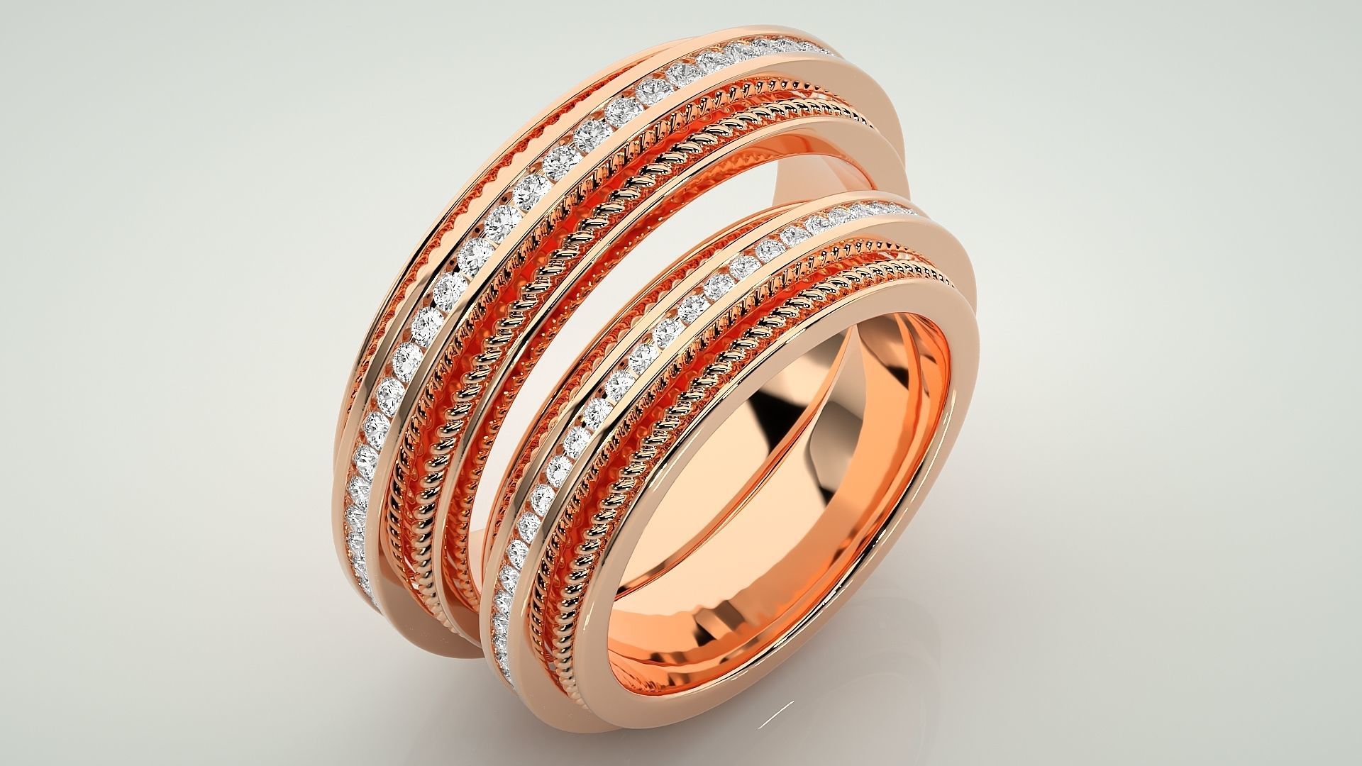 Diamond Couple Band Ring 3dm stl render detail 3D print model_4
