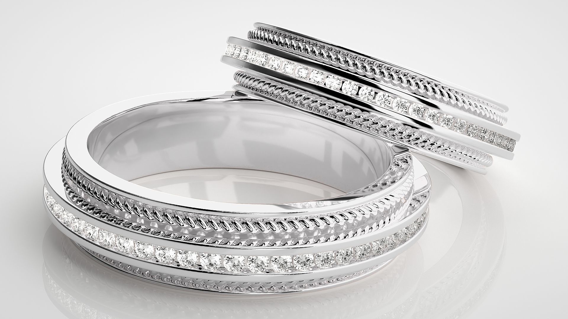 Diamond Couple Band Ring 3dm stl render detail 3D print model_6