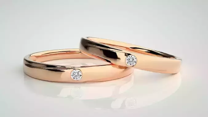Solitaire Couple Band Ring 3dm stl render detail
