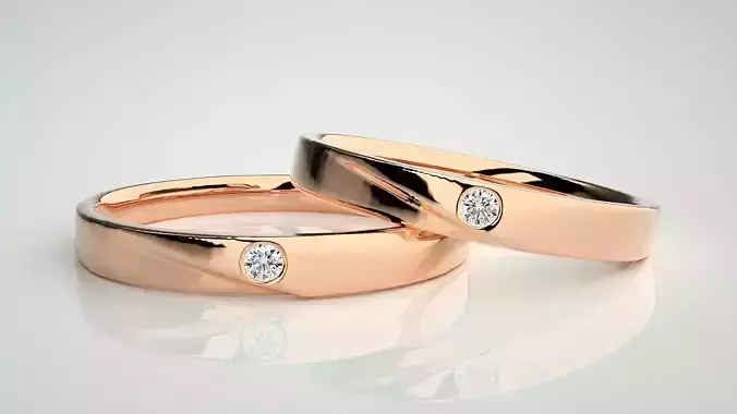 Solitaire Couple Band Ring 3dm stl render detail