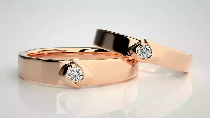 Solitaire Couple Band Ring 3dm stl render detail