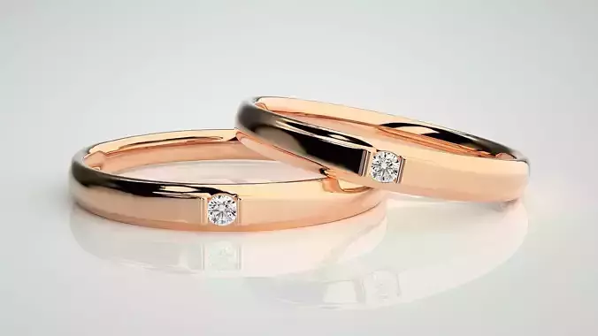 Solitaire Couple Band Ring 3dm stl render detail