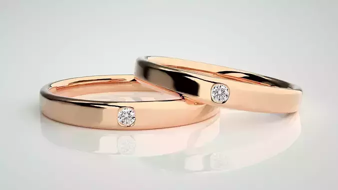 Solitaire Couple Band Ring 3dm stl render detail