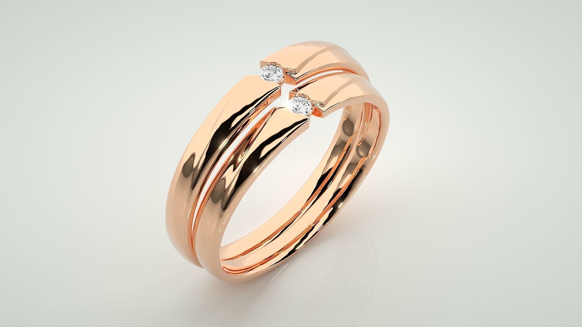 Solitaire Couple Band Ring 3dm stl render detail 3D print model_4