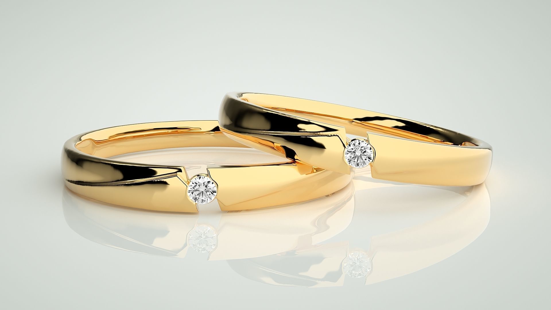 Solitaire Couple Band Ring 3dm stl render detail 3D print model_9
