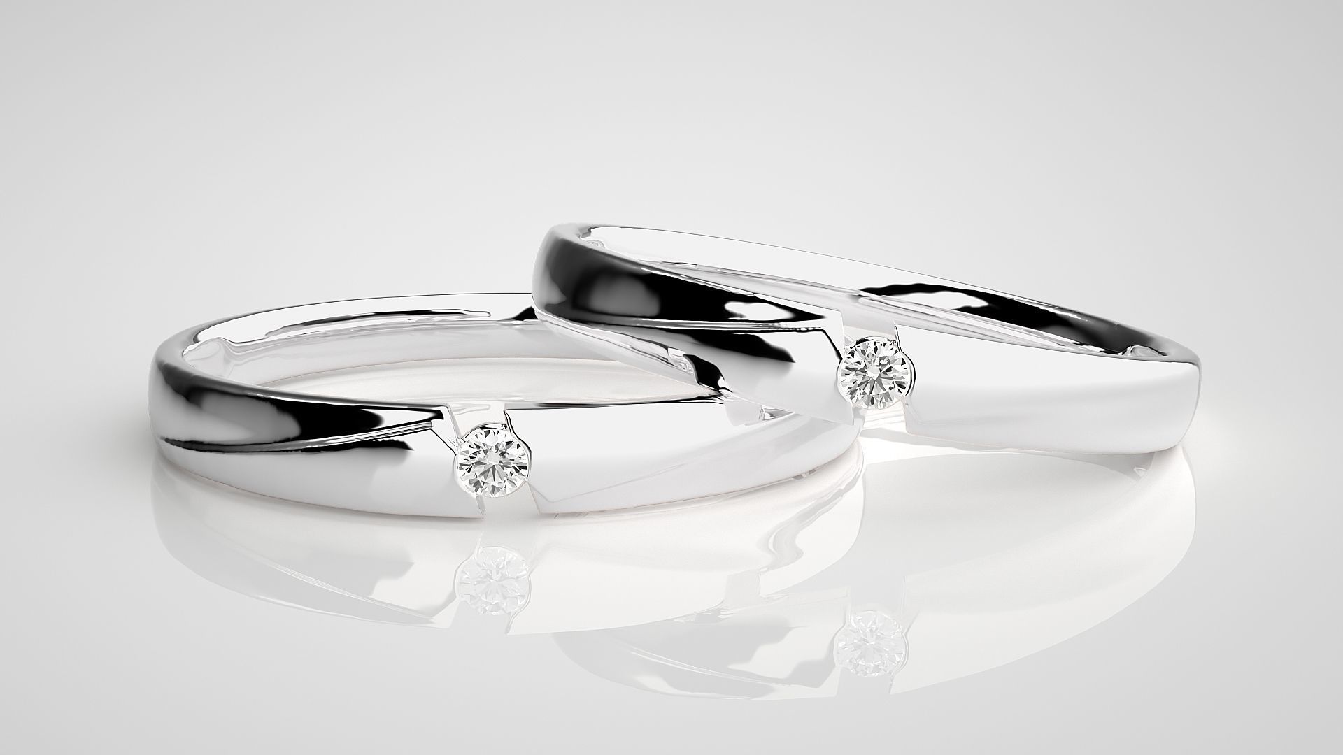 Solitaire Couple Band Ring 3dm stl render detail 3D print model_5