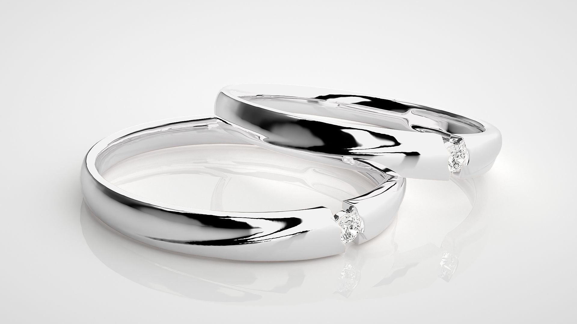 Solitaire Couple Band Ring 3dm stl render detail 3D print model_6