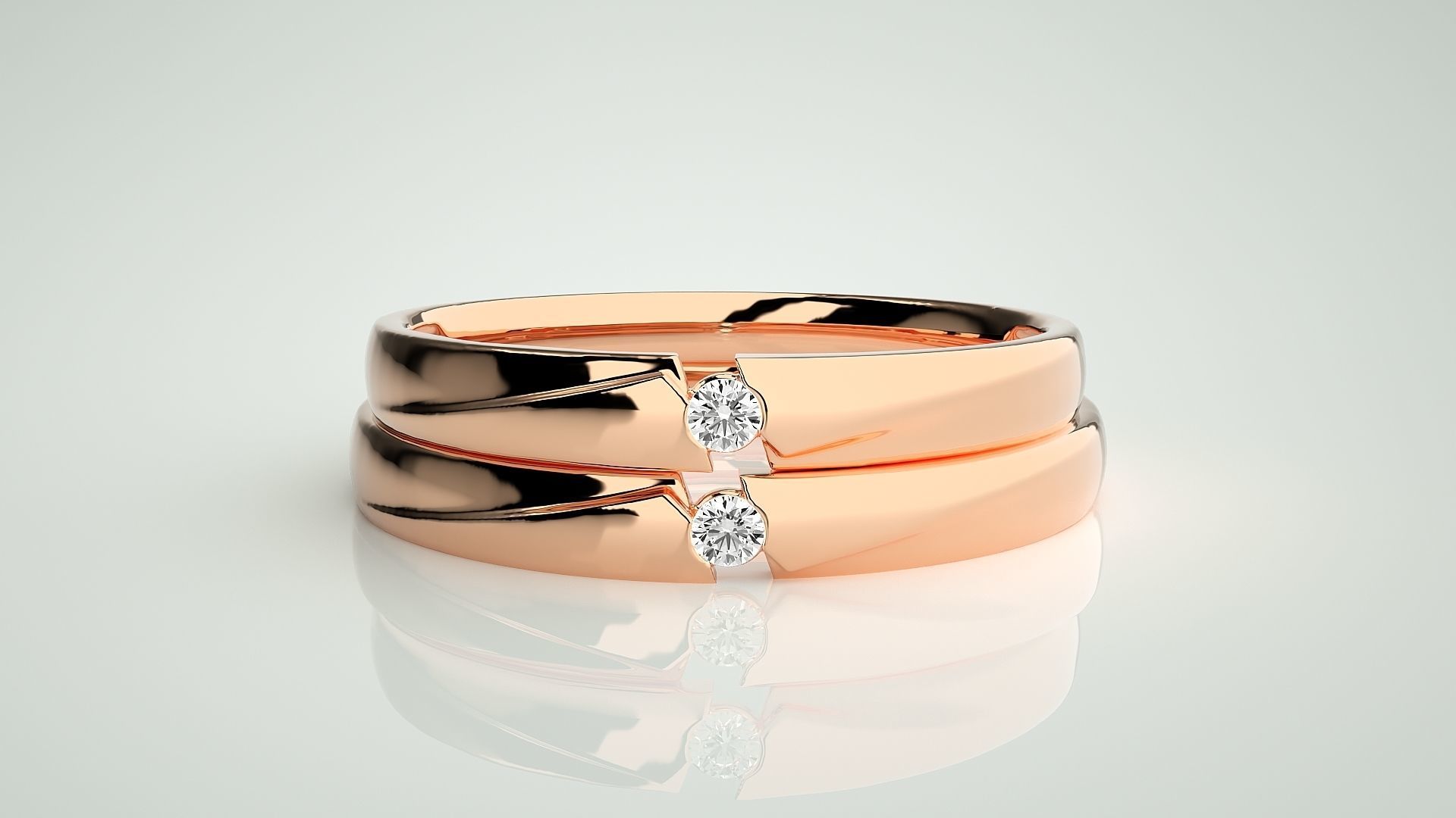 Solitaire Couple Band Ring 3dm stl render detail 3D print model_2