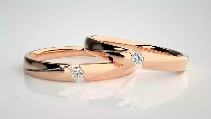 Solitaire Couple Band Ring 3dm stl render detail