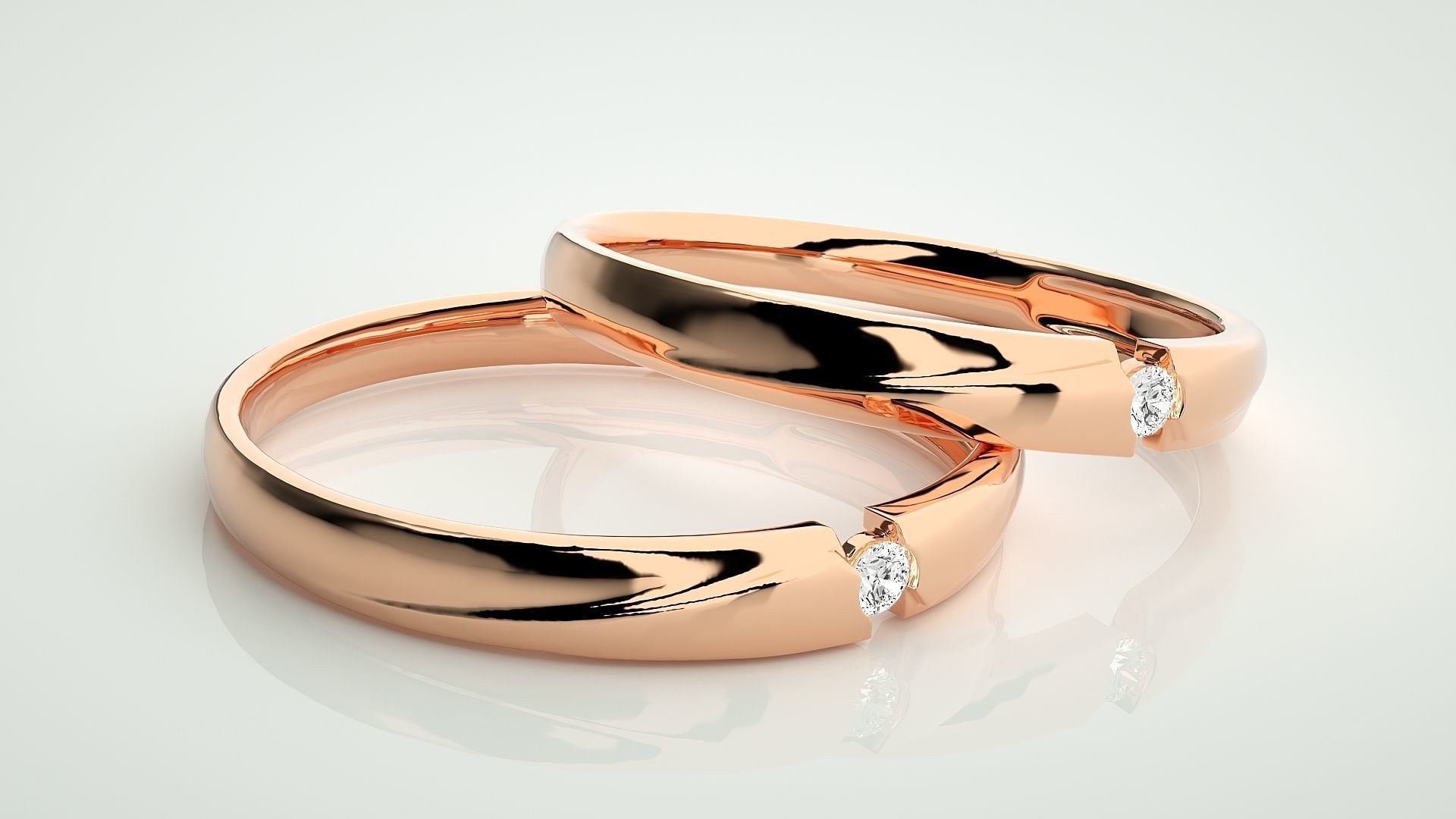 Solitaire Couple Band Ring 3dm stl render detail 3D print model_1