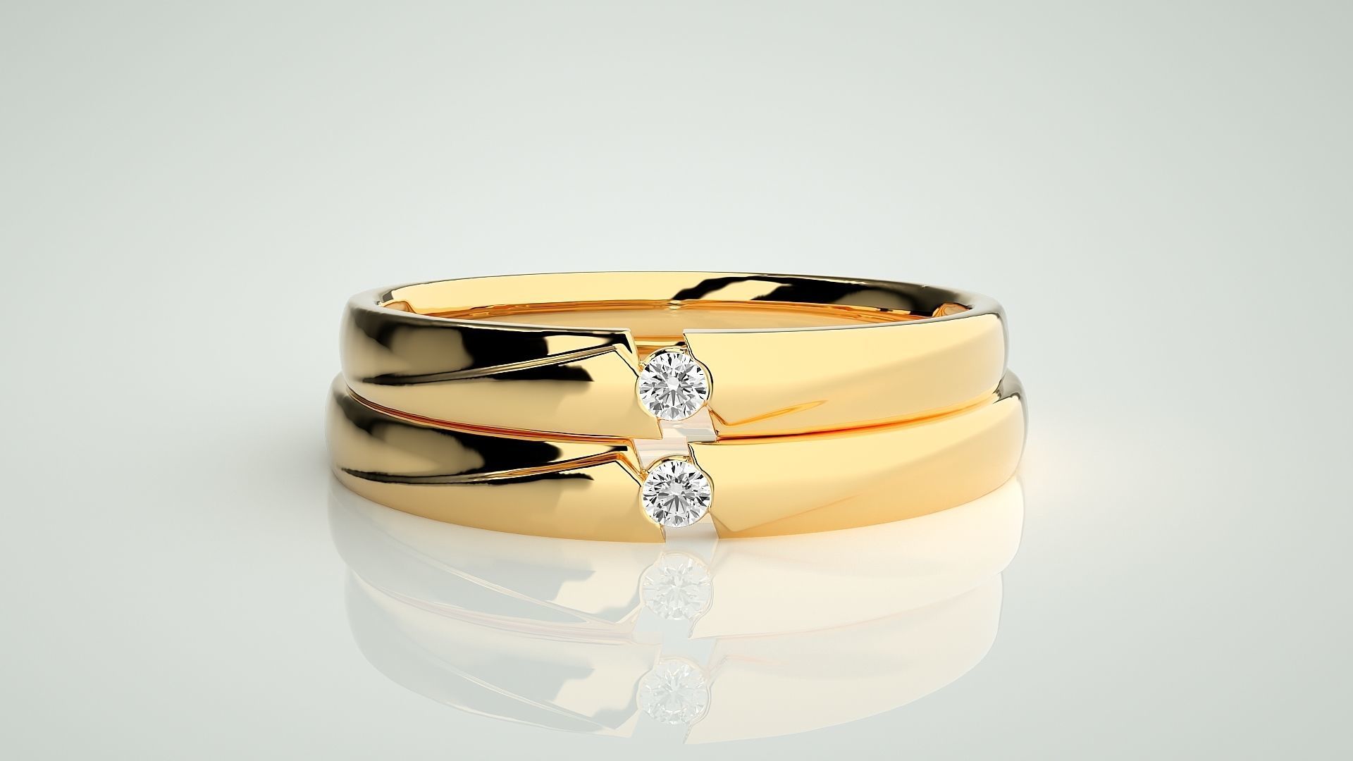 Solitaire Couple Band Ring 3dm stl render detail 3D print model_11