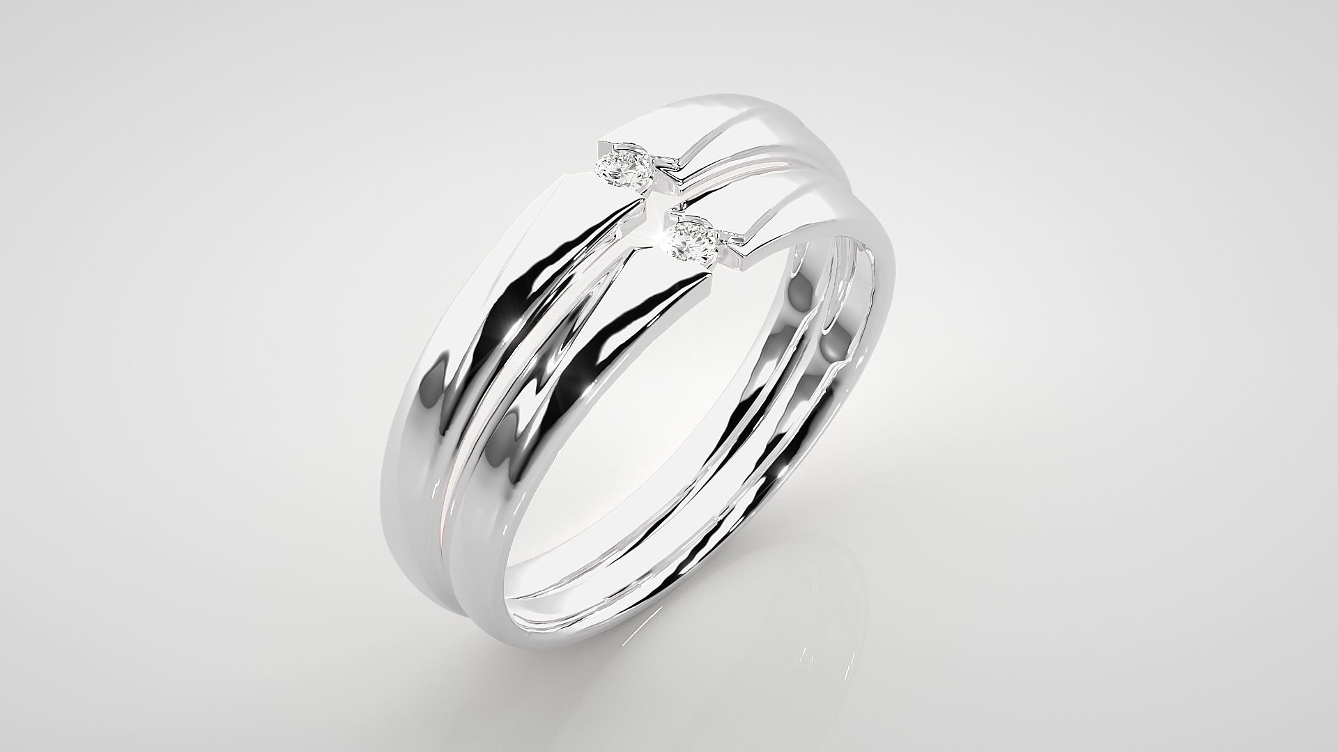 Solitaire Couple Band Ring 3dm stl render detail 3D print model_8