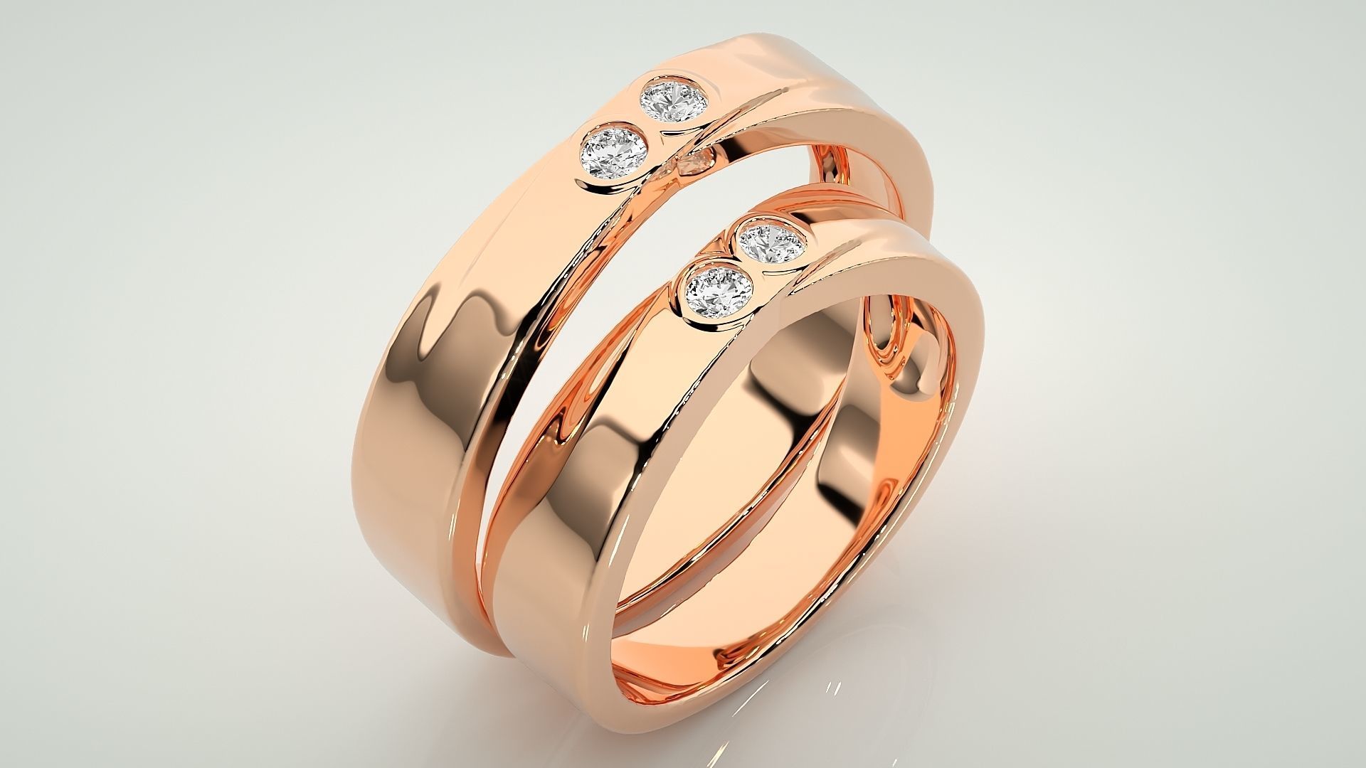 Bi-Diamond Couple Band Ring 3dm stl render detail  3D print model_4