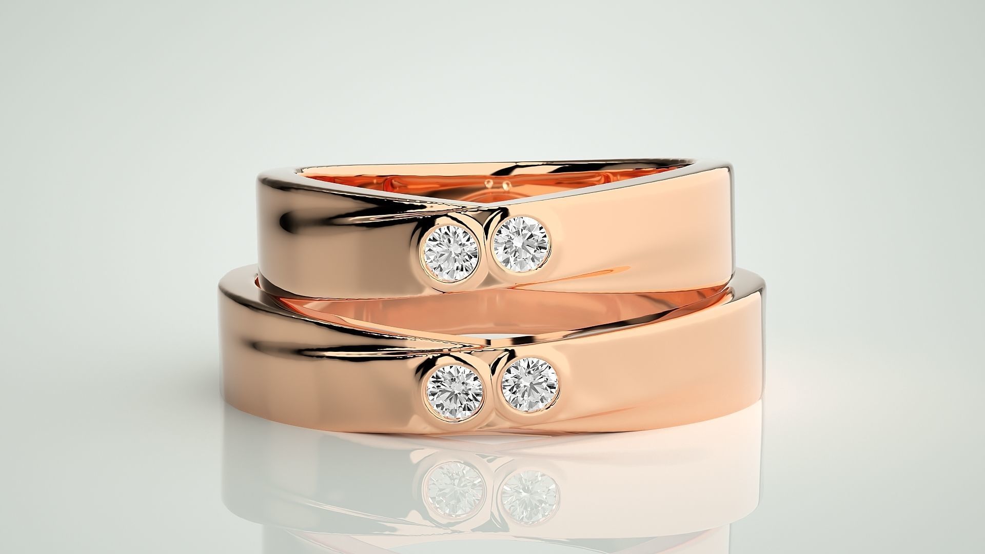 Bi-Diamond Couple Band Ring 3dm stl render detail  3D print model_2