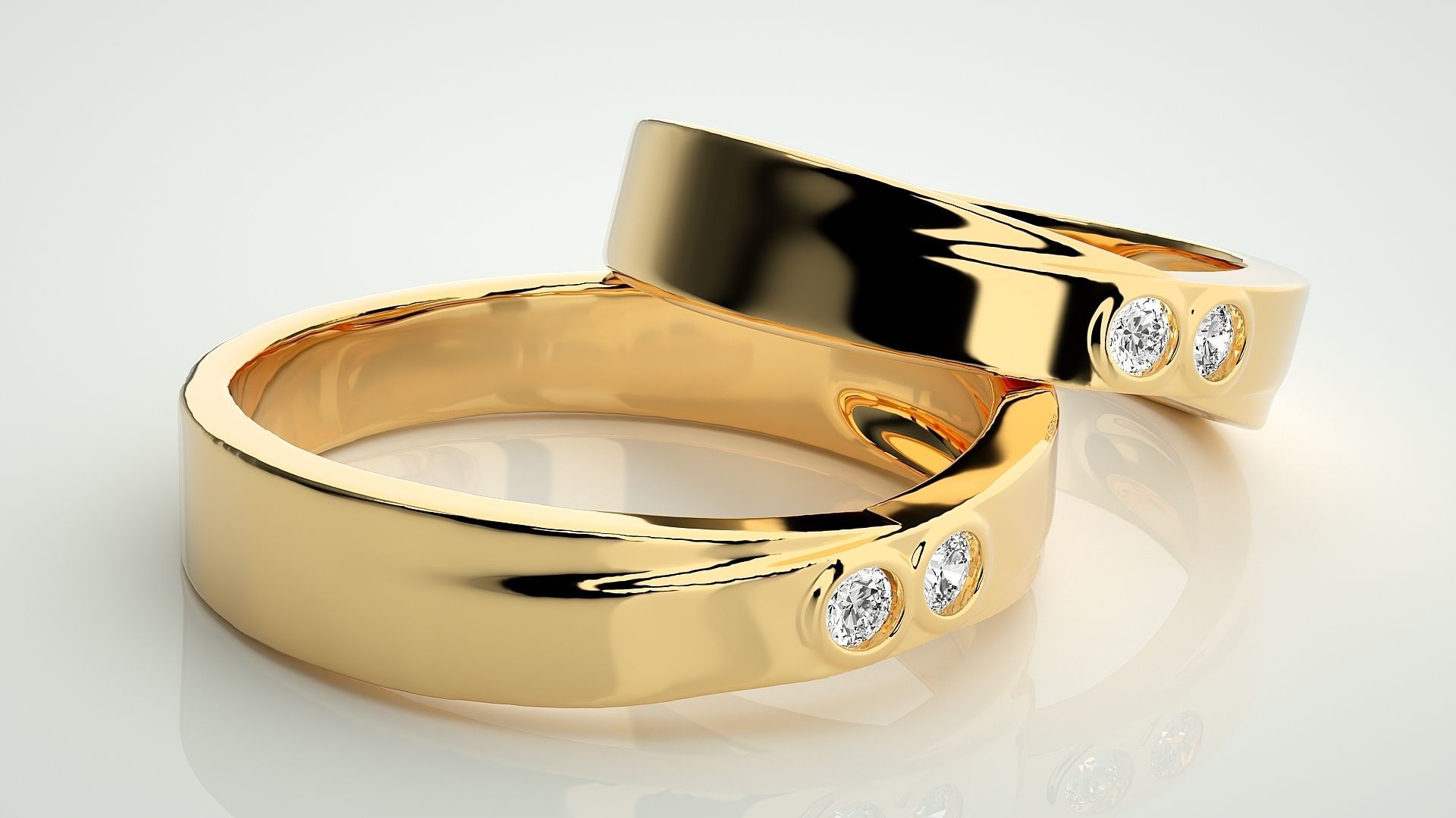Bi-Diamond Couple Band Ring 3dm stl render detail  3D print model_10