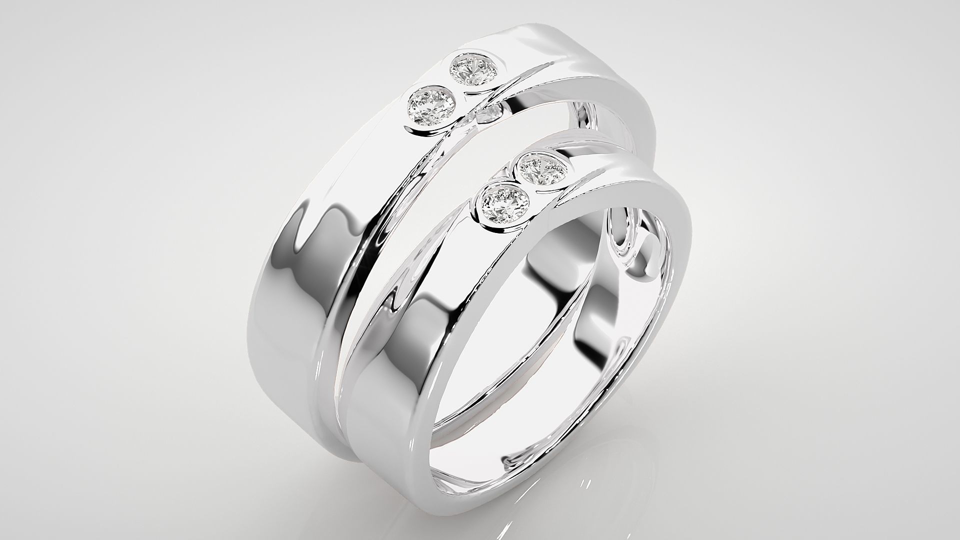 Bi-Diamond Couple Band Ring 3dm stl render detail  3D print model_8