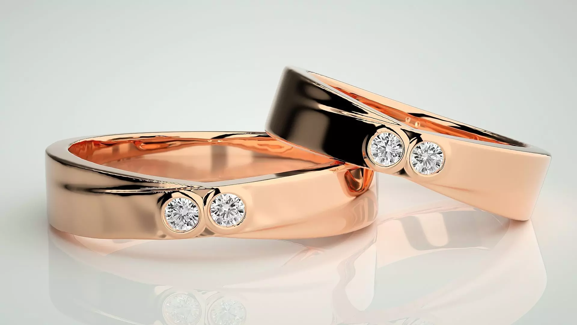 Bi-Diamond Couple Band Ring 3dm stl render detail  3D print model_0