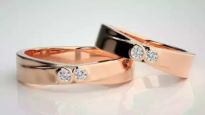 Bi-Diamond Couple Band Ring 3dm stl render detail  3D print model