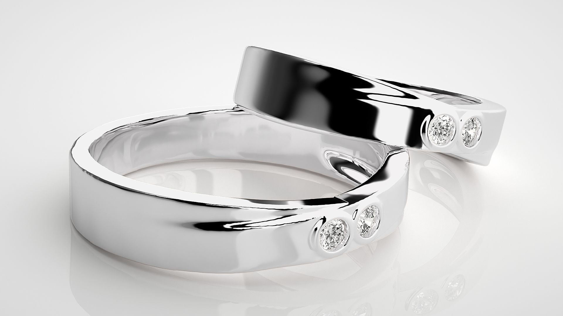Bi-Diamond Couple Band Ring 3dm stl render detail  3D print model_6