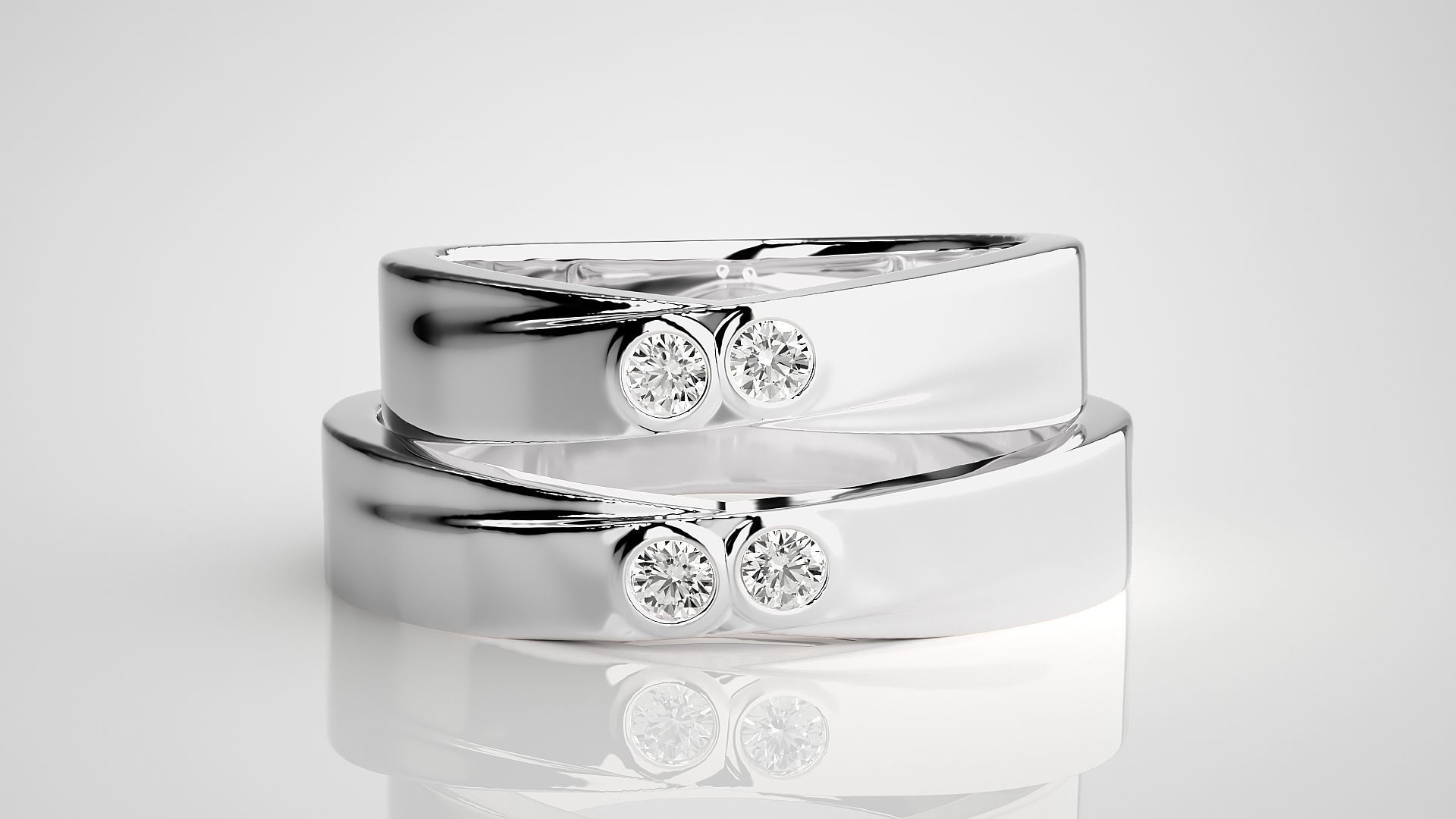 Bi-Diamond Couple Band Ring 3dm stl render detail  3D print model_7