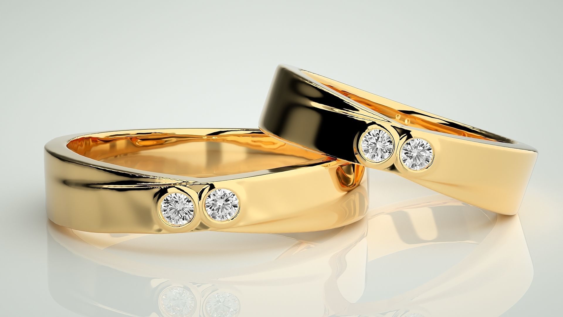 Bi-Diamond Couple Band Ring 3dm stl render detail  3D print model_9