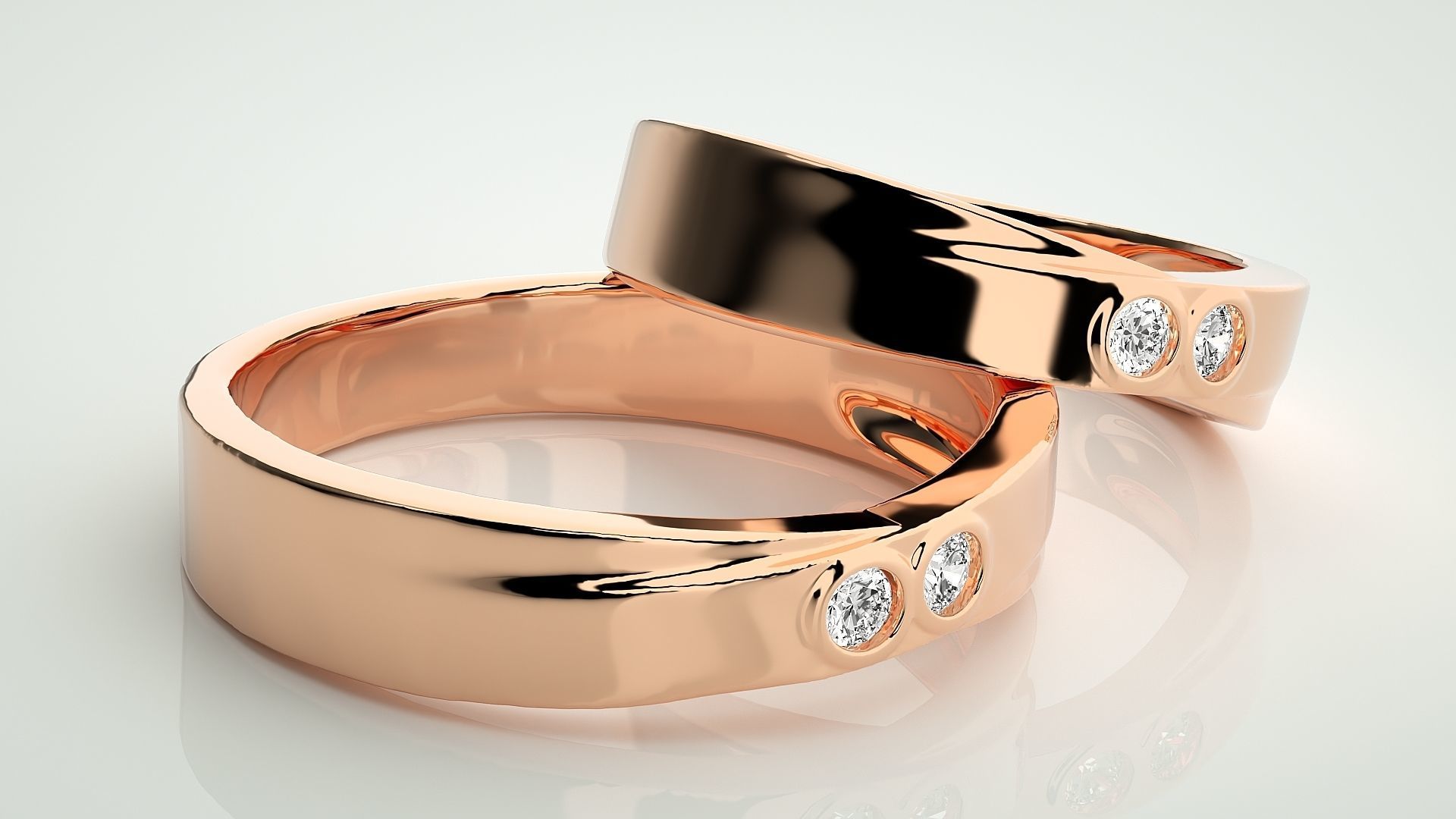 Bi-Diamond Couple Band Ring 3dm stl render detail  3D print model_1