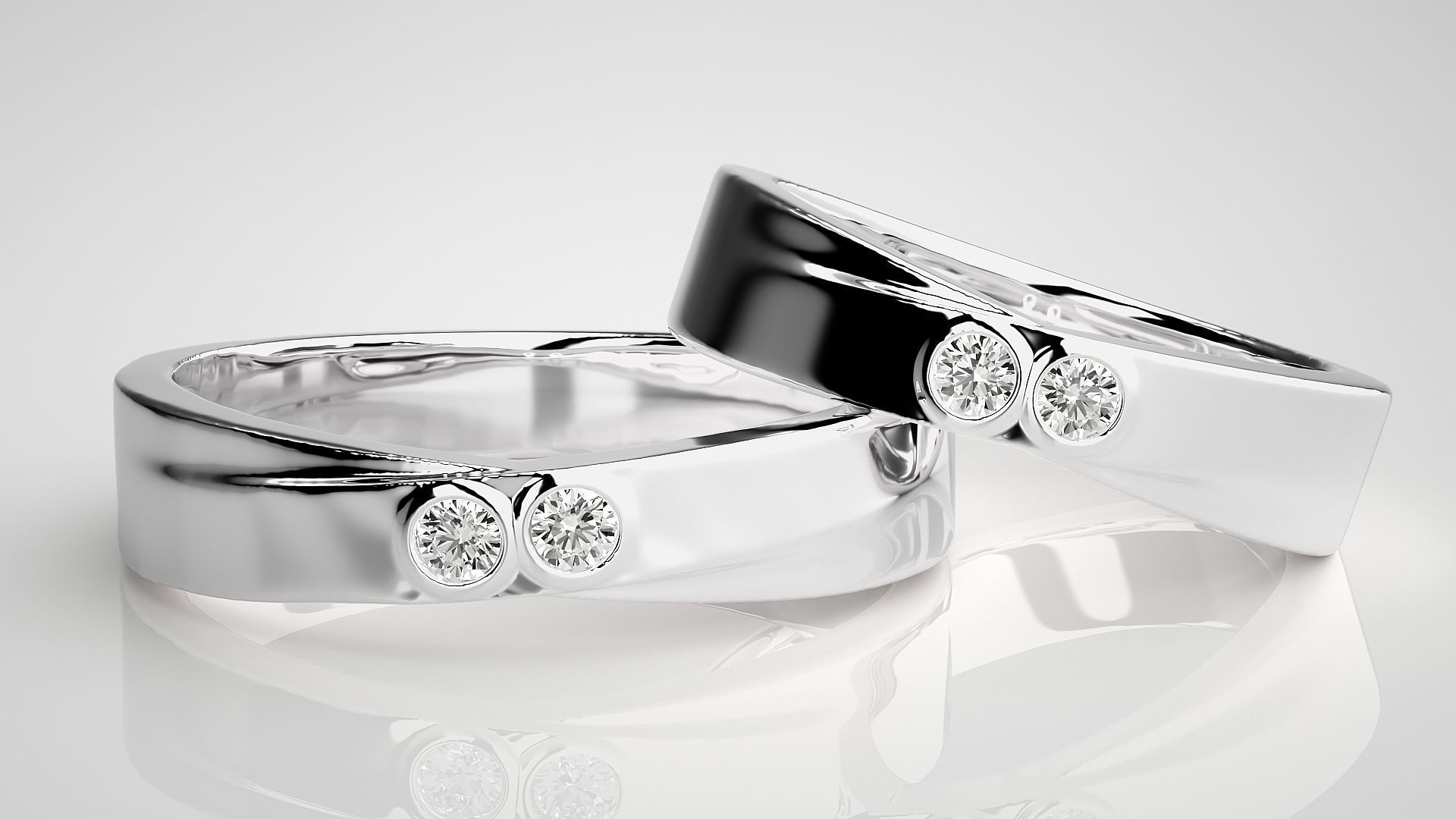 Bi-Diamond Couple Band Ring 3dm stl render detail  3D print model_5