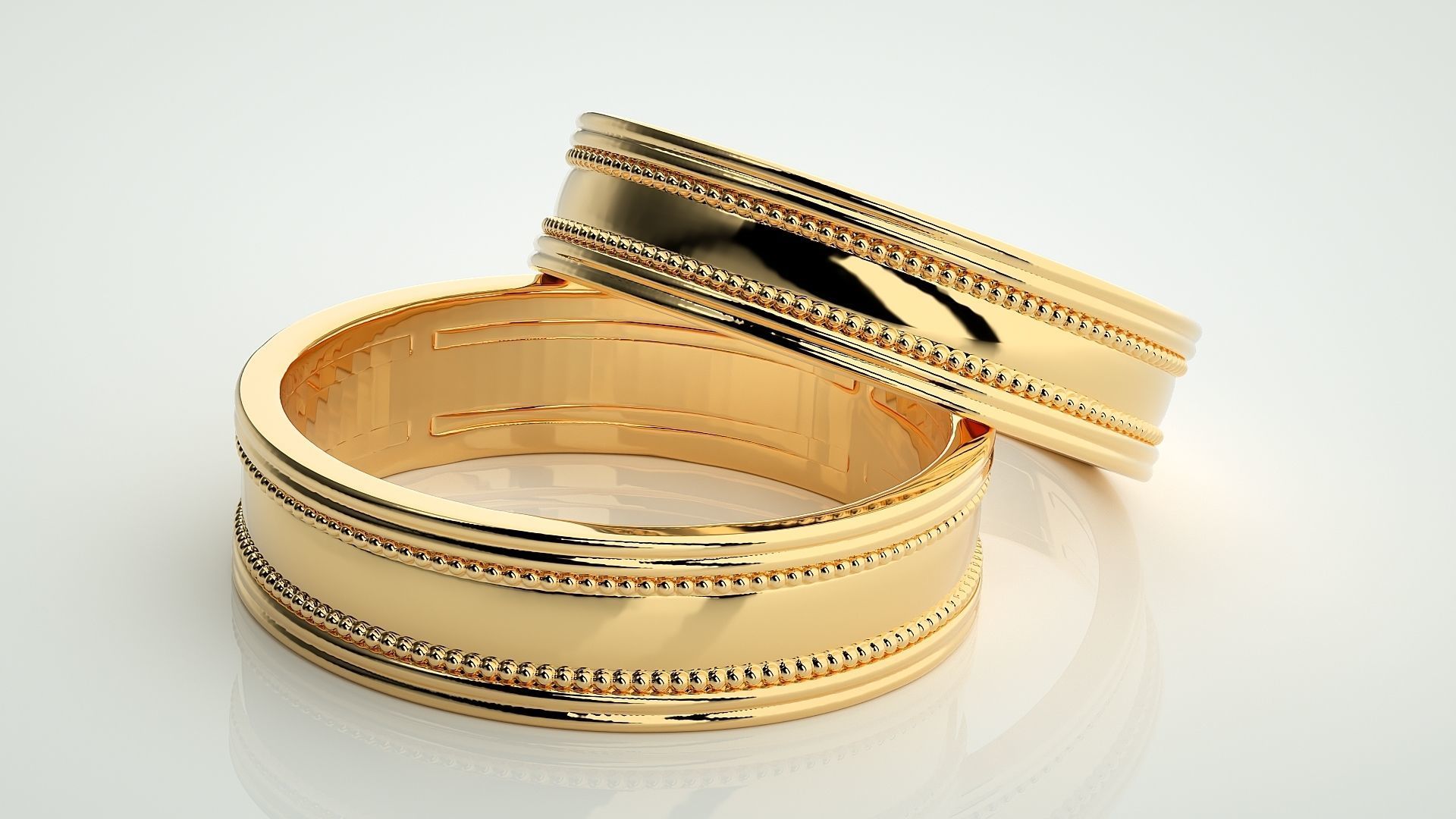 Plain Gold Couple Band Ring 3dm stl render detail 3D print model_10
