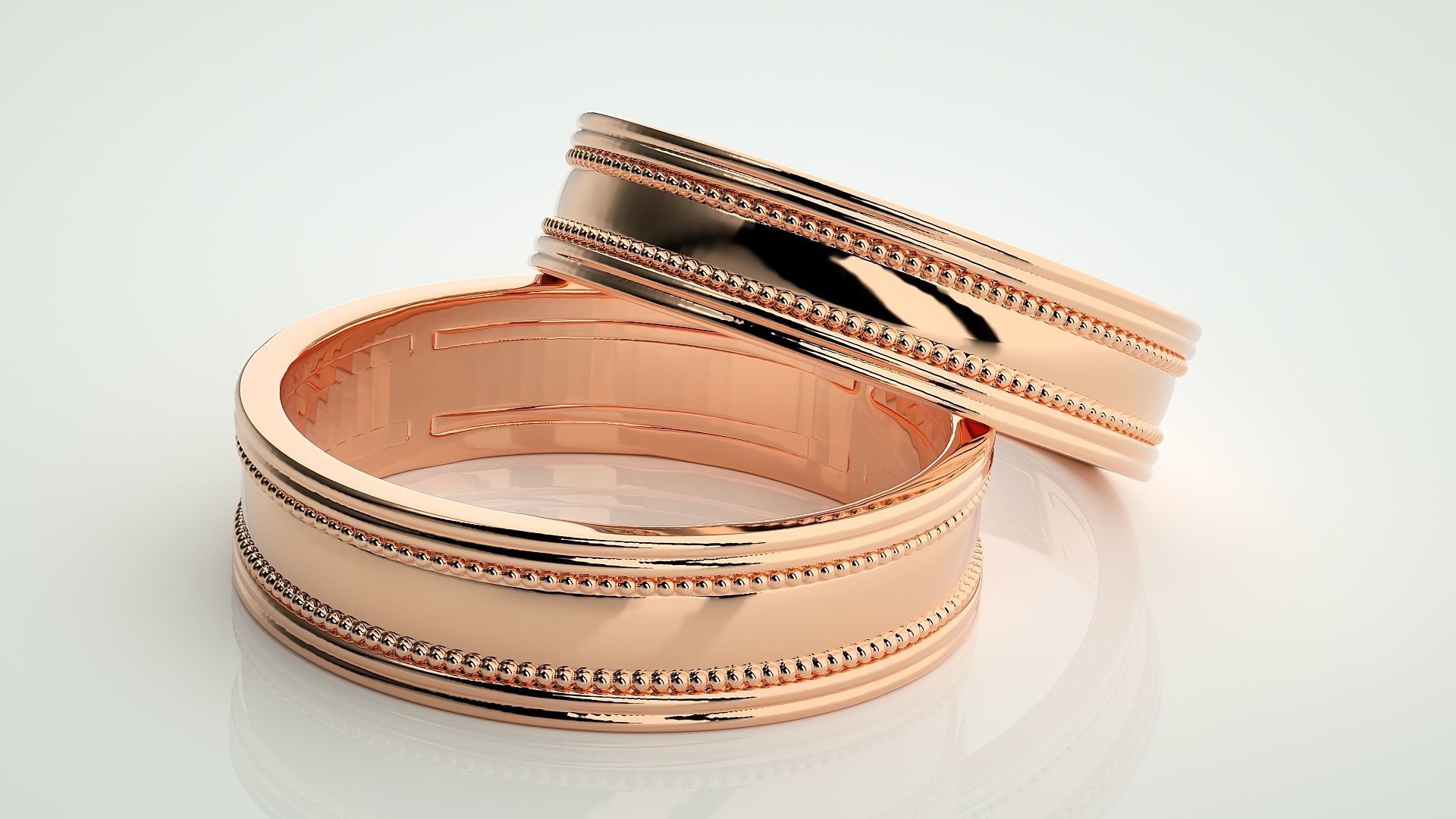 Plain Gold Couple Band Ring 3dm stl render detail 3D print model_1