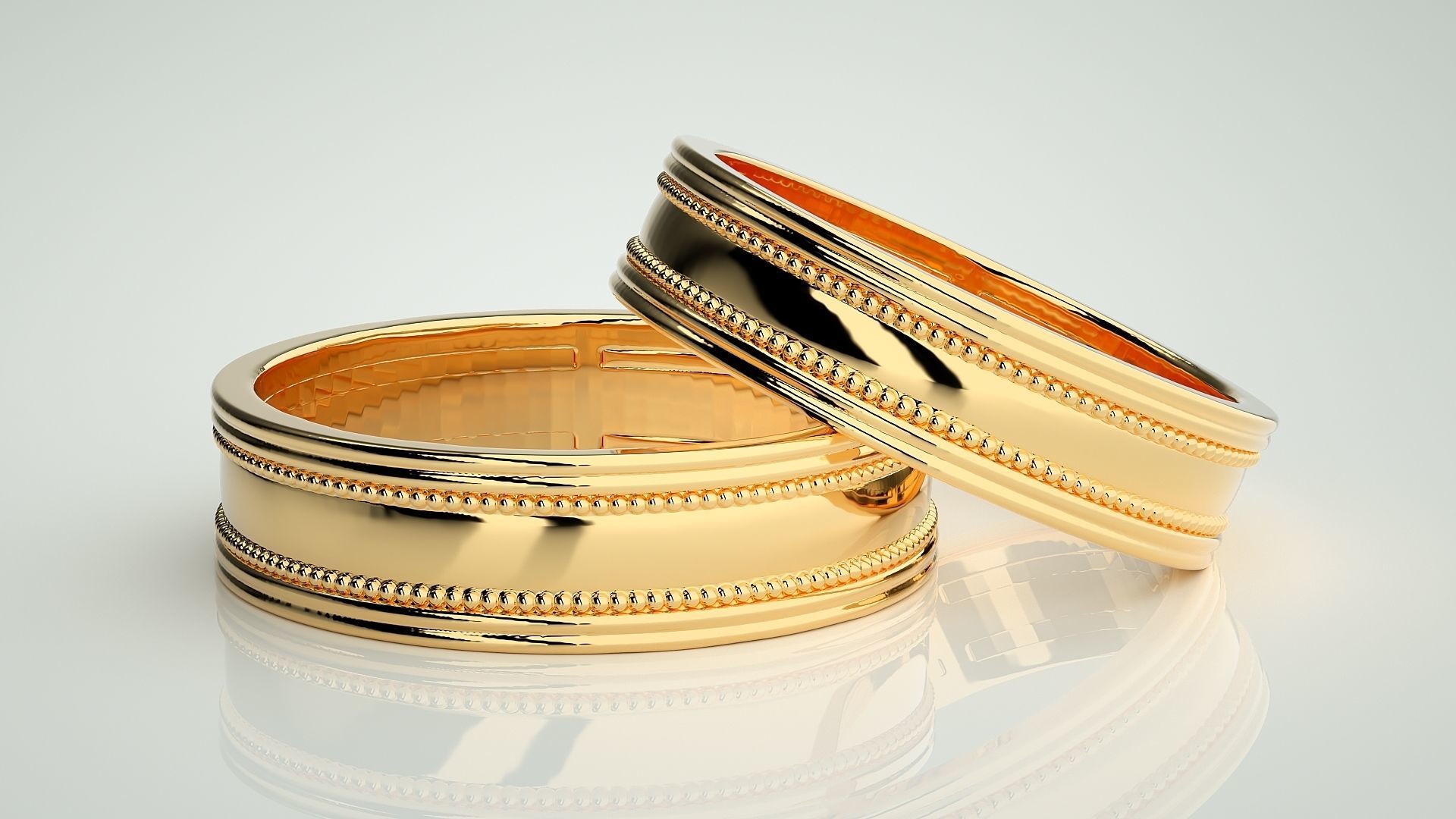Plain Gold Couple Band Ring 3dm stl render detail 3D print model_9