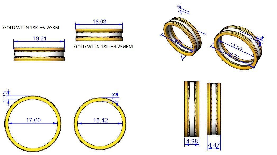 Plain Gold Couple Band Ring 3dm stl render detail 3D print model_3
