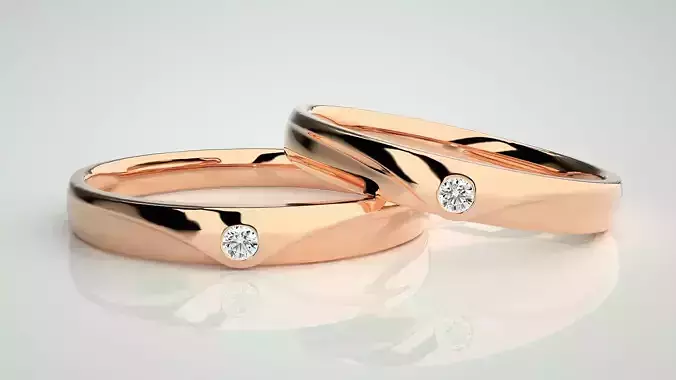 Solitaire Wave Couple Band Ring 3dm stl render detail