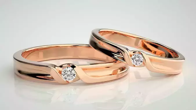 Solitaire Couple Band Ring 3dm stl render detail