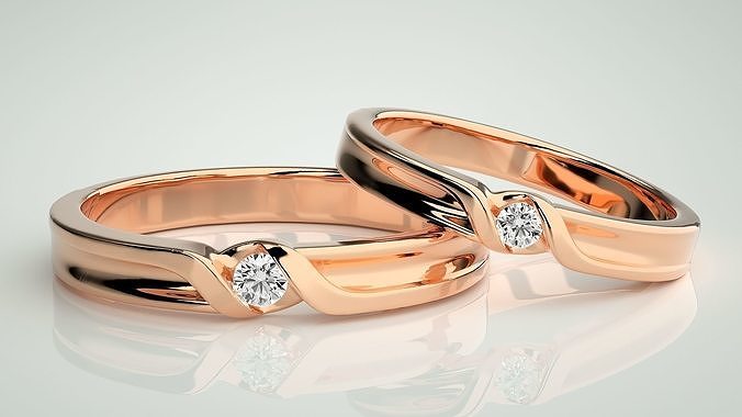 Solitaire Couple Band Ring 3dm stl render detail 3D print model