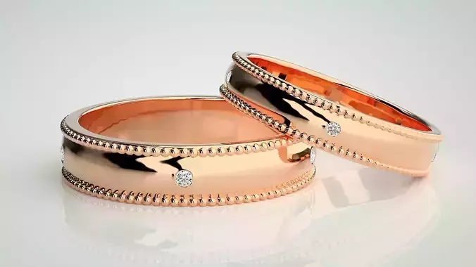 Solitaire Couple Band Ring 3dm stl render detail