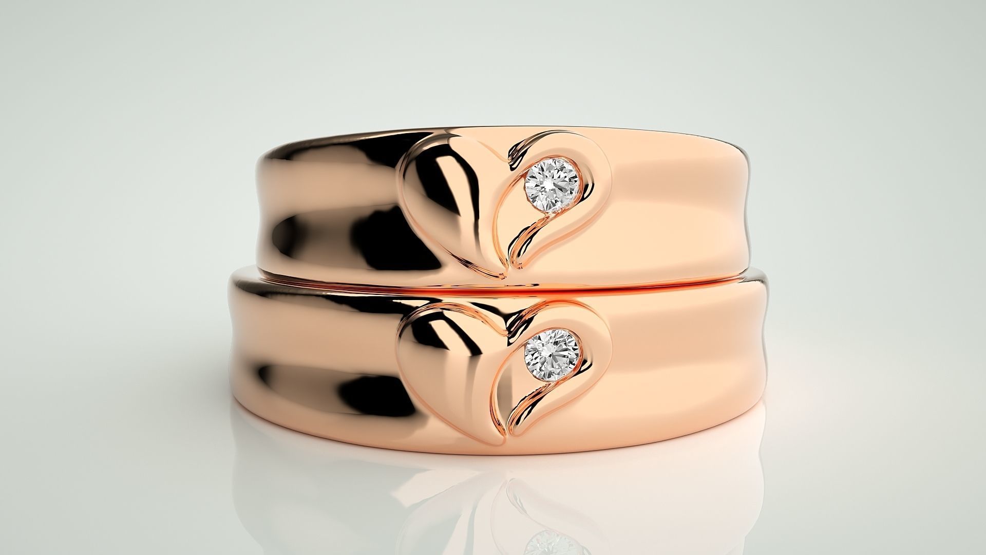 Heart Love Valentine Solitaire Couple Band Ring 3dm stl render 3D print model_2