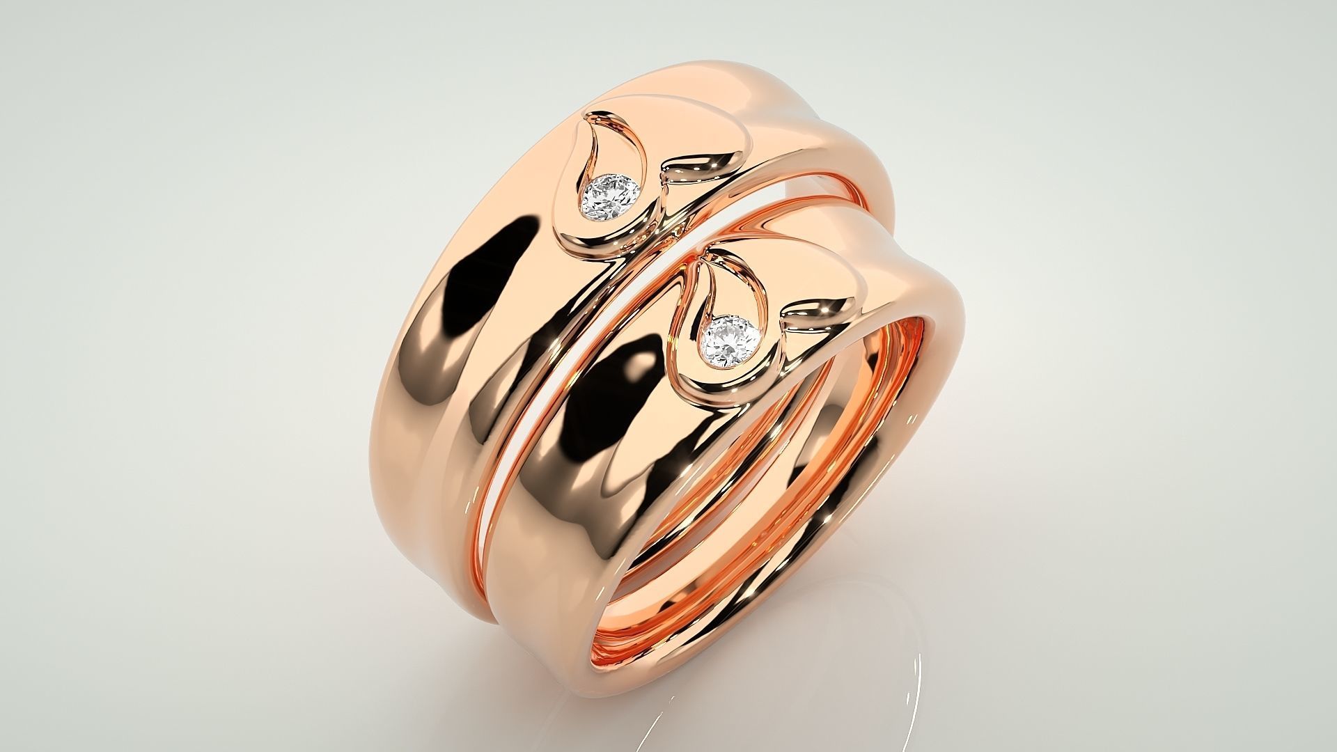 Heart Love Valentine Solitaire Couple Band Ring 3dm stl render 3D print model_4