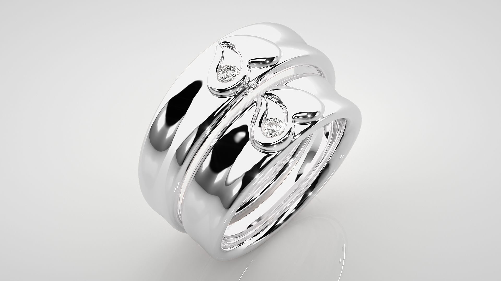 Heart Love Valentine Solitaire Couple Band Ring 3dm stl render 3D print model_8