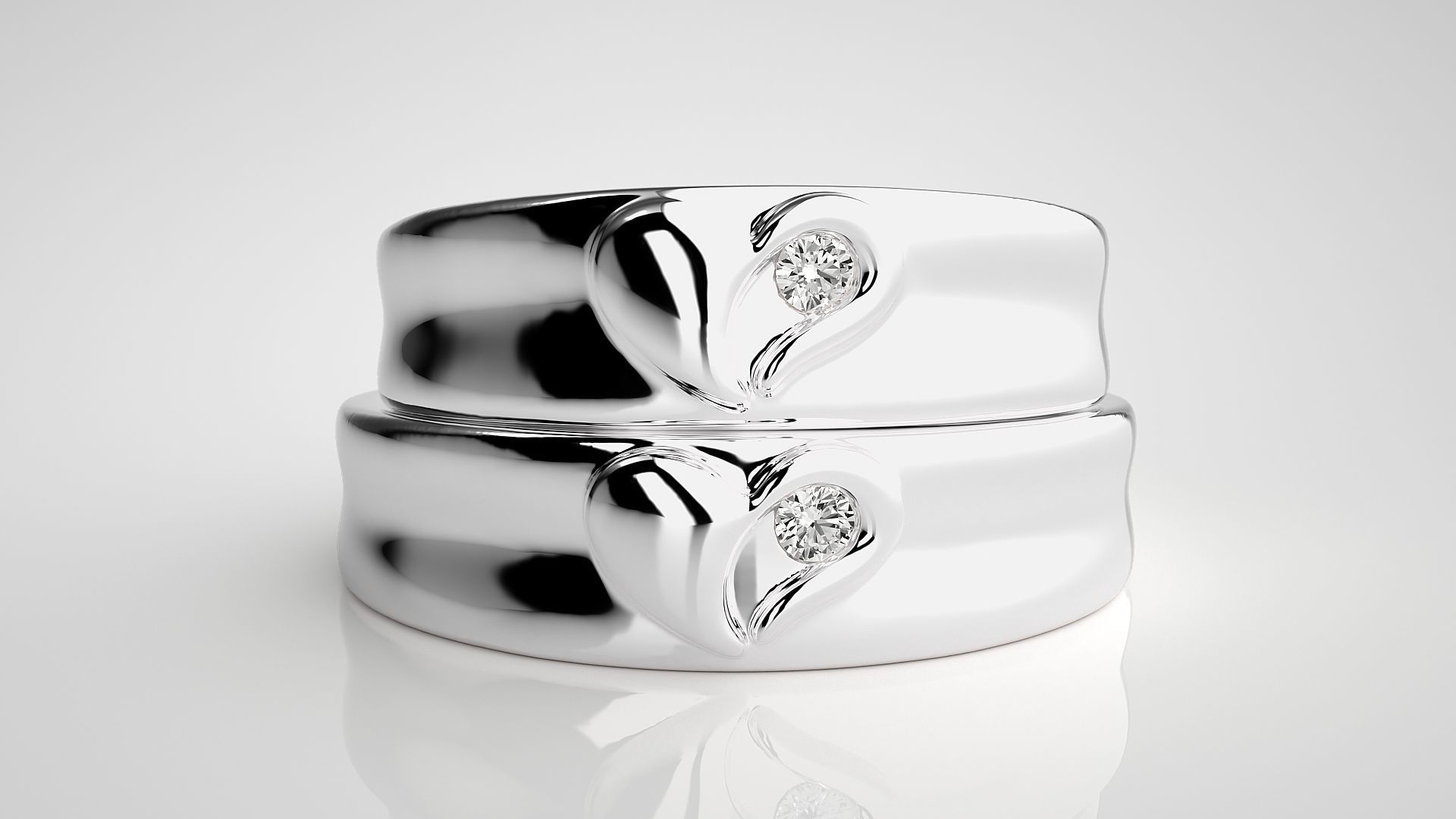Heart Love Valentine Solitaire Couple Band Ring 3dm stl render 3D print model_7