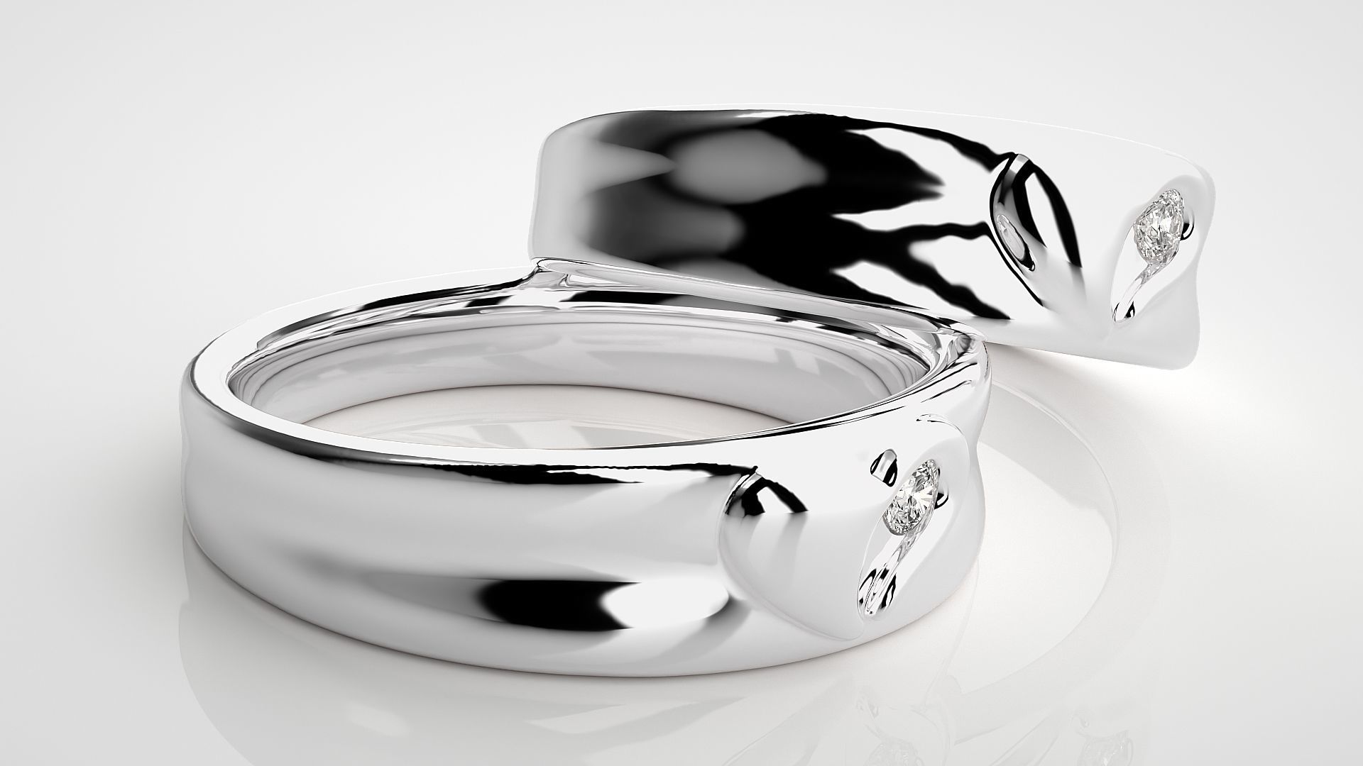 Heart Love Valentine Solitaire Couple Band Ring 3dm stl render 3D print model_6