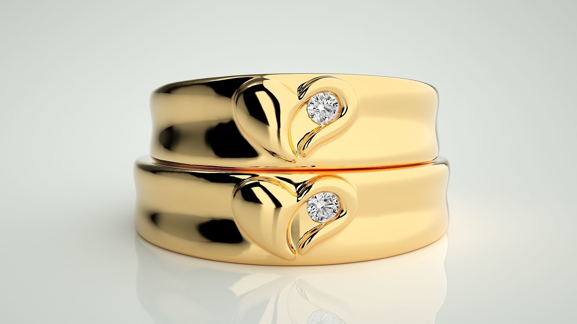 Heart Love Valentine Solitaire Couple Band Ring 3dm stl render 3D print model_11