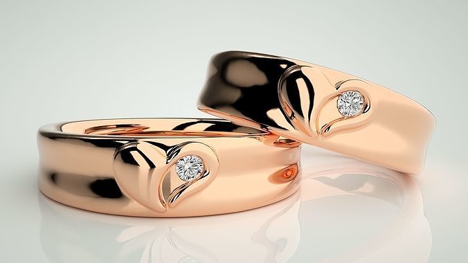 Heart Love Valentine Solitaire Couple Band Ring 3dm stl render 3D print model