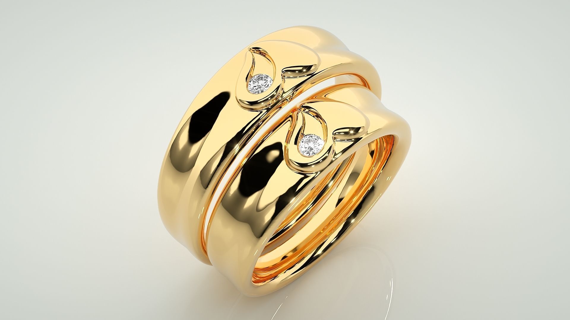 Heart Love Valentine Solitaire Couple Band Ring 3dm stl render 3D print model_12