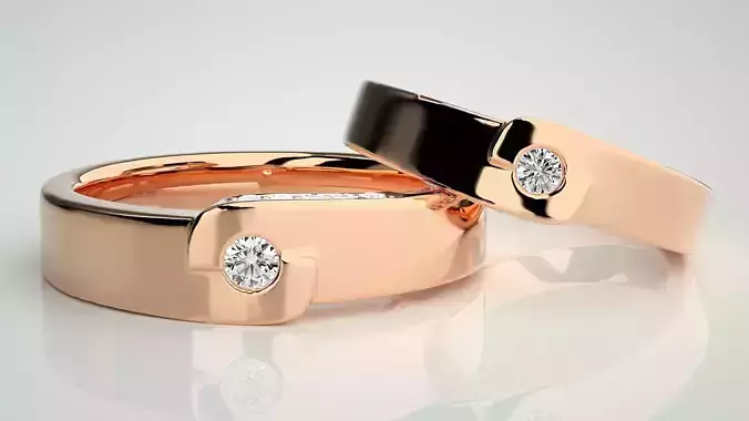 Solitaire Couple Band Ring 3dm stl render detail