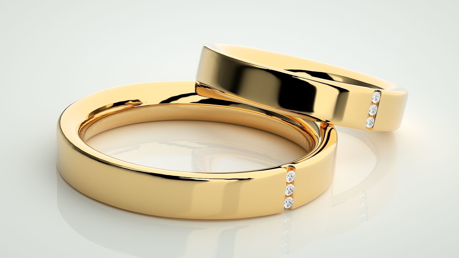 Tri-Diamond Couple Band Ring 3dm stl render detail  3D print model_10