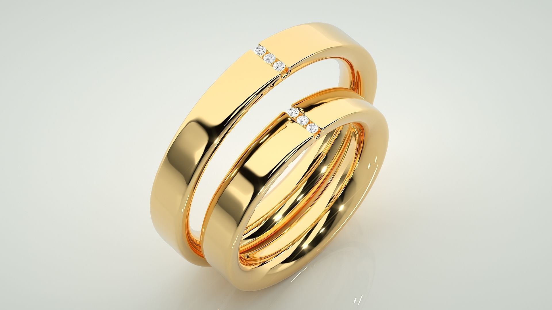 Tri-Diamond Couple Band Ring 3dm stl render detail  3D print model_12