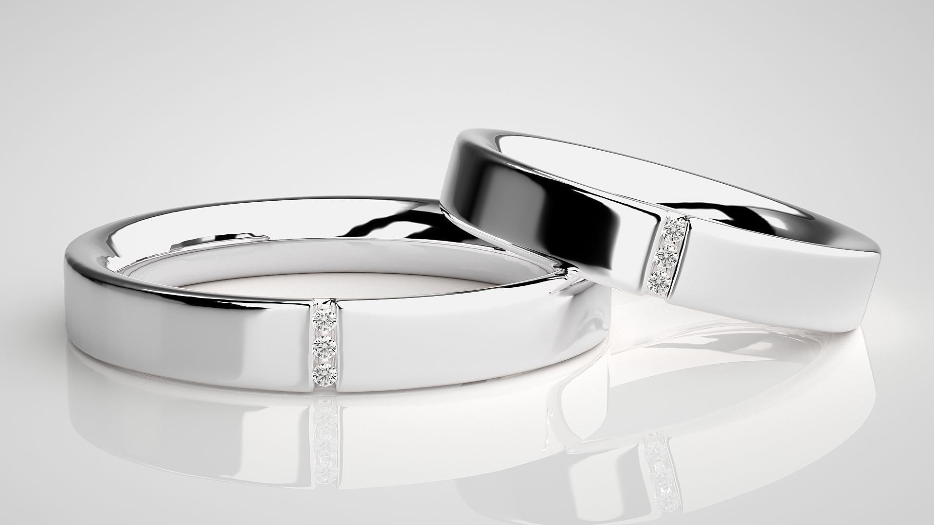 Tri-Diamond Couple Band Ring 3dm stl render detail  3D print model_5