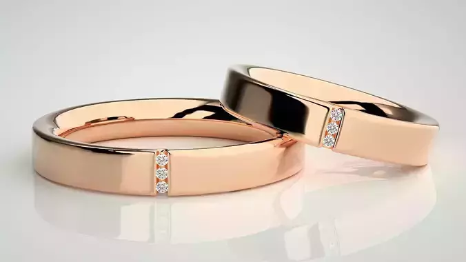 Tri-Diamond Couple Band Ring 3dm stl render detail  3D print model