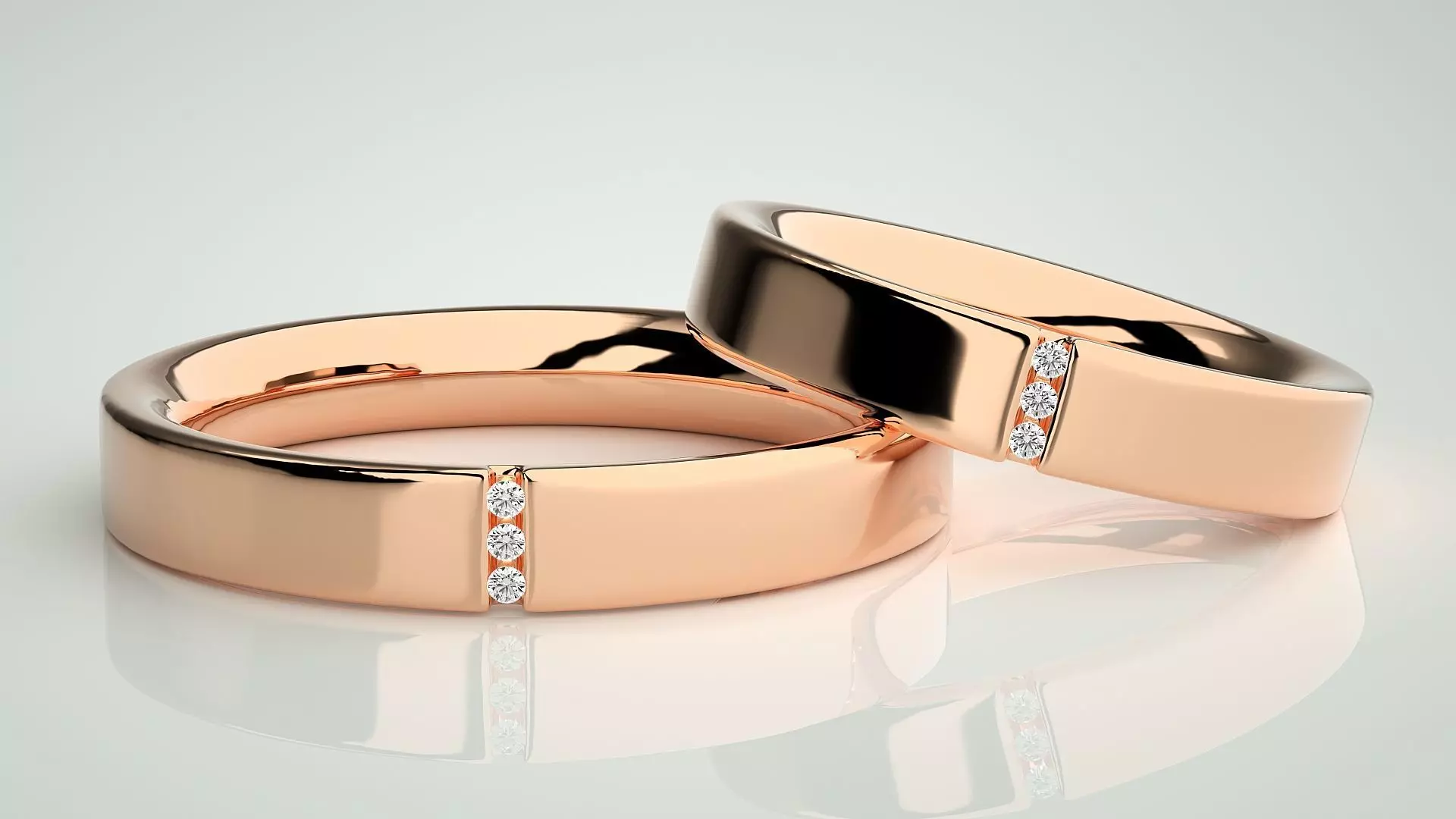 Tri-Diamond Couple Band Ring 3dm stl render detail  3D print model_0