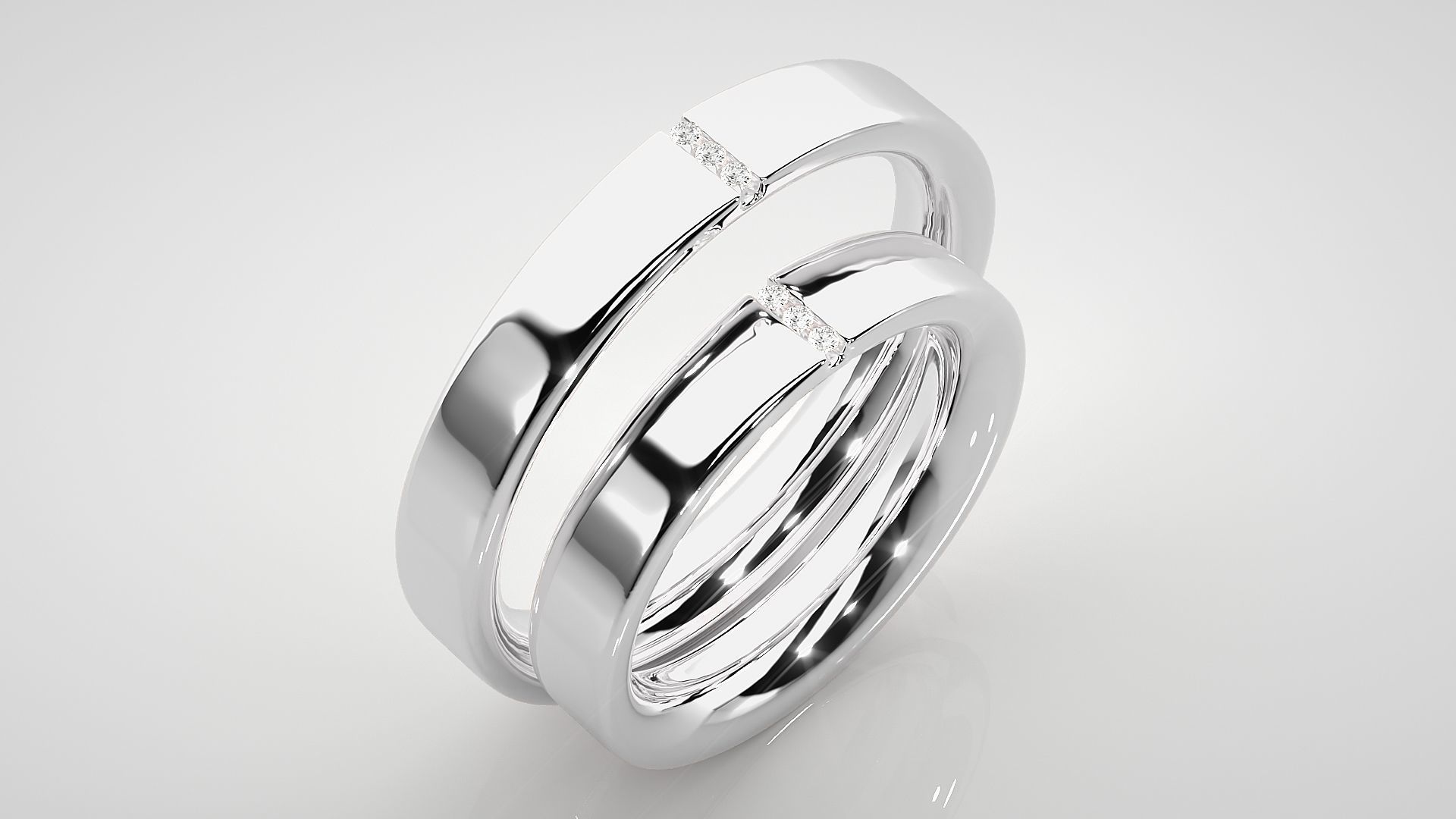 Tri-Diamond Couple Band Ring 3dm stl render detail  3D print model_8